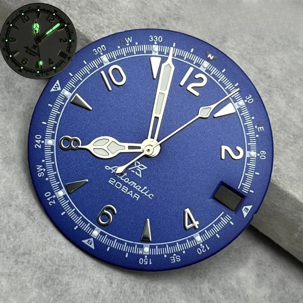 28.5mm Vintage Watch Dial Hands Green Luminous For SKX Mod Fit NH35/36 Movement