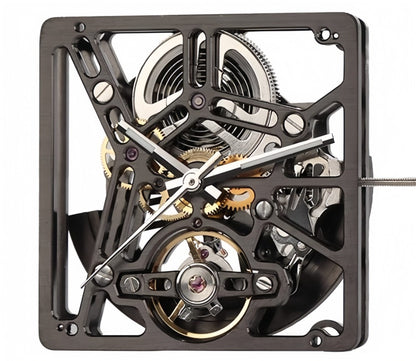 Chinese Hangzhou Square Black 1B01D watch with carved hollow dial and automatic mechanical movement.