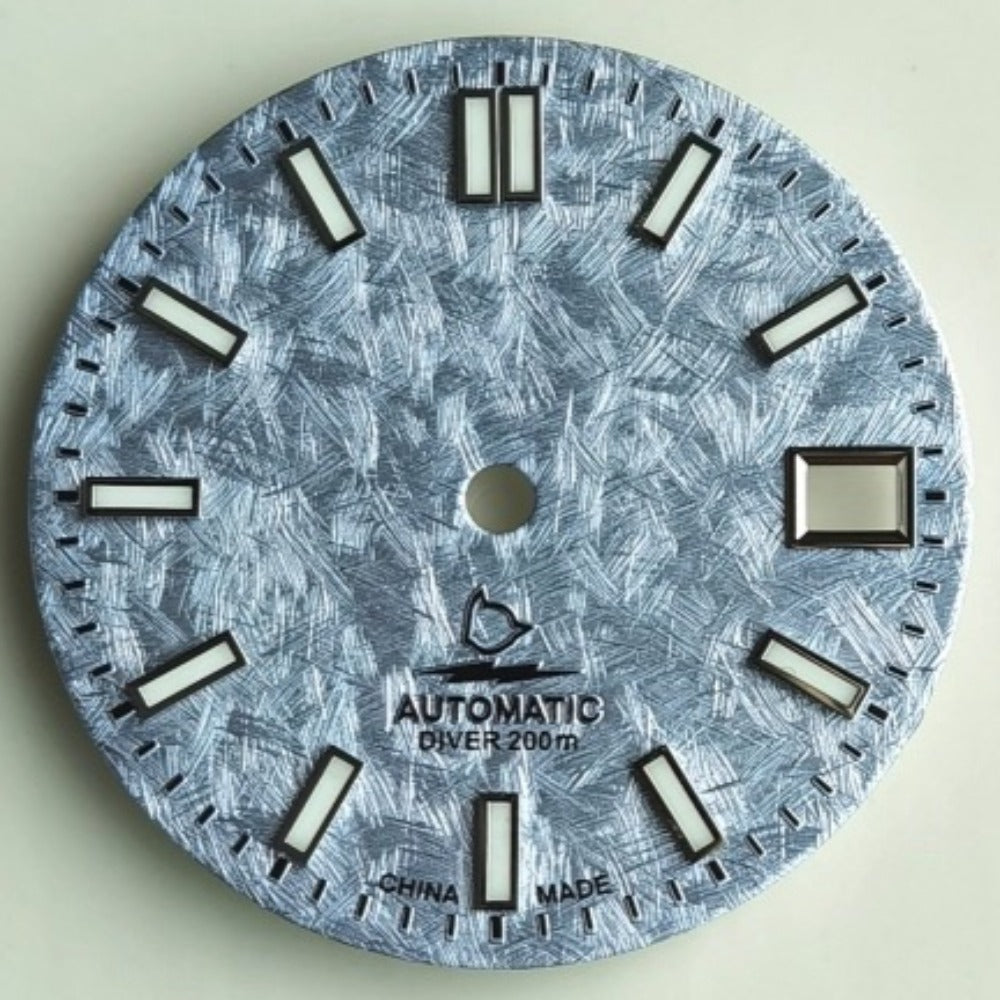 28.5mm BGW9 blue lume dial with blue marbling vein design, no logo, for NH35 NH36 watch movement.