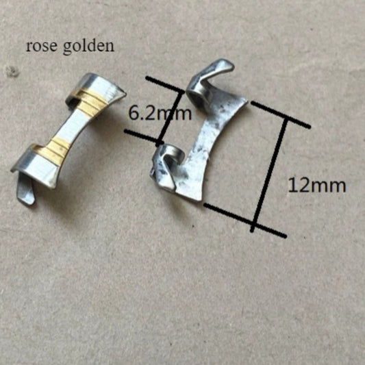 6.2x12mm Rose Golden+Silver Curved End Links Spring Bars Bracelet Watch Band Strap#363