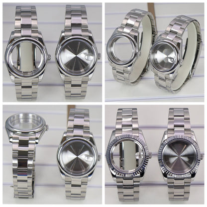 36/39mm Fluted Bezel Watch Case Sapphire Glass Fit NH35 NH36 NH38 Miyota 8215