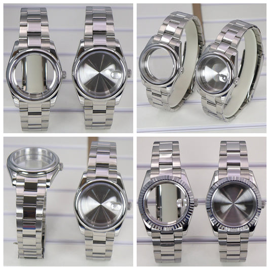 36/39mm Fluted Bezel Watch Case Sapphire Glass Fit NH35 NH36 NH38 Miyota 8215