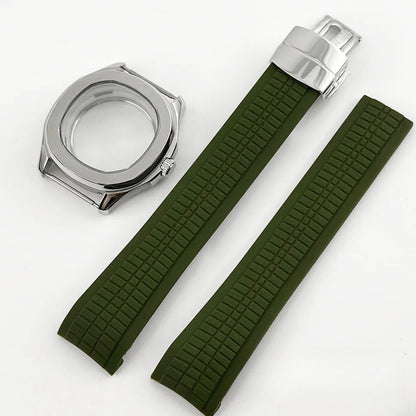 40mm Nautilus Rubber Strap Sapphire Glass Watch Case for NH34/35 NH36 NH38 4R35