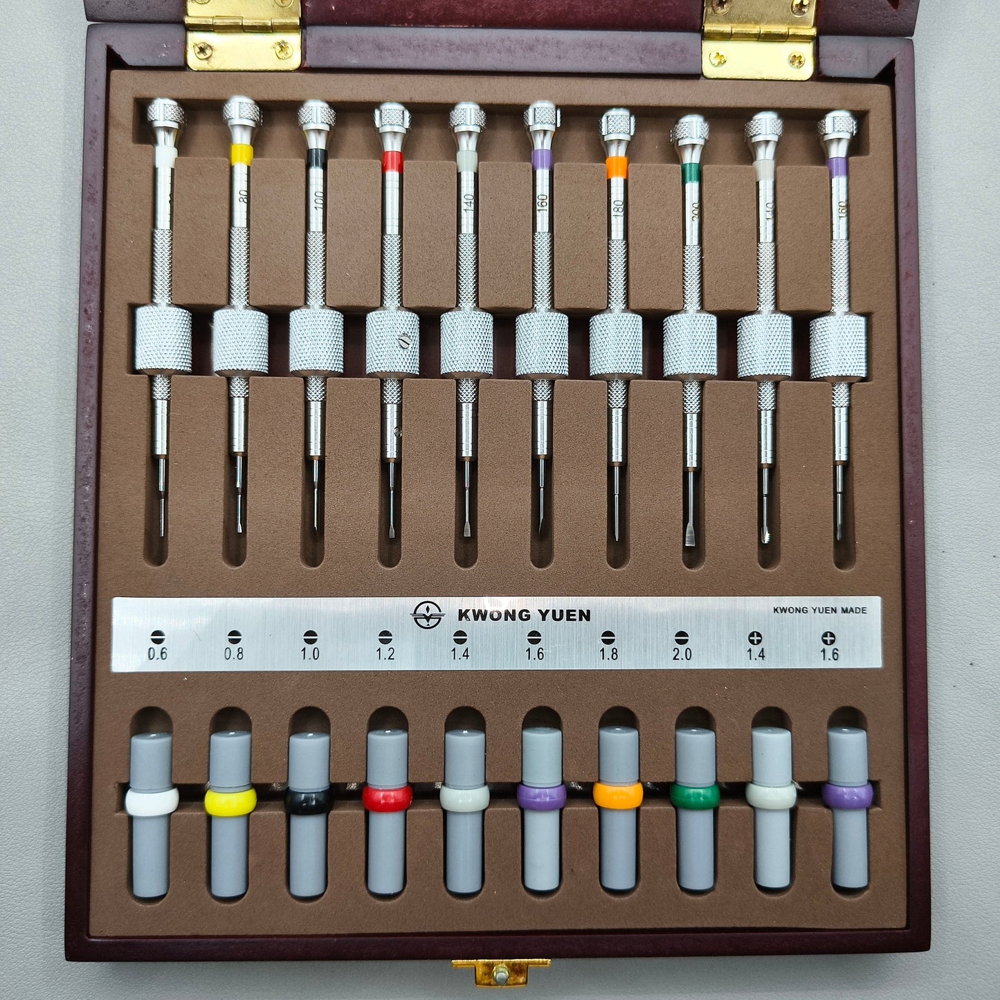 Watch Repair Set of 10 Screwdrivers with Weight Sleeves in Wooden Box