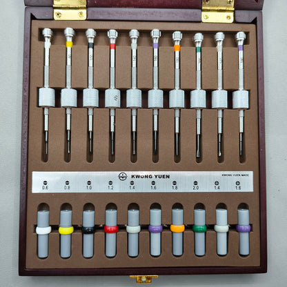 Watch Repair Set of 10 Screwdrivers with Weight Sleeves in Wooden Box
