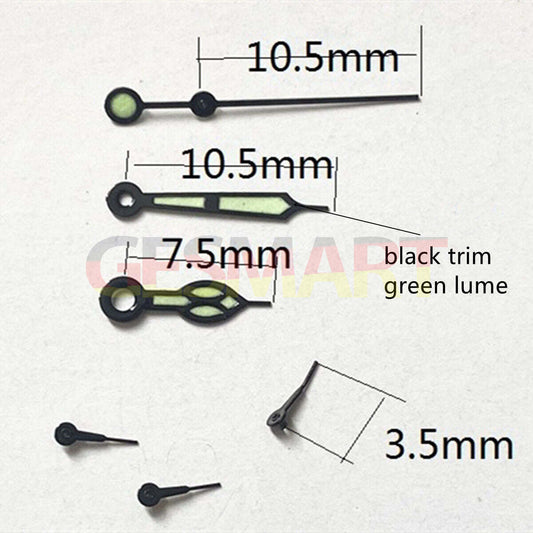 10,5 mm schwarze Zierleiste, grüne Leuchtzeiger für Miyota OS10 OS20 OS22 OS60 OS80