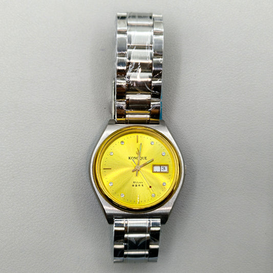 38mm Silver Band Automatic Mechanical Watch 17 Jews Double Calendar Golden Dial