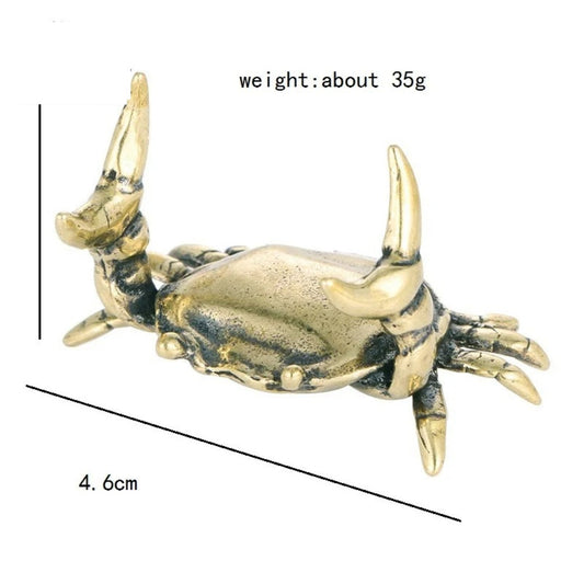 Solid copper weightlifting crab figurine, hand-carved bronze model for vintage decor.
