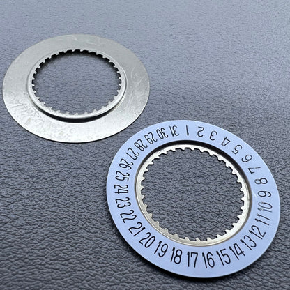 White date disk wheel for Ronda 5040D/5030D watch movement, date at 6 o'clock, 2-piece set.