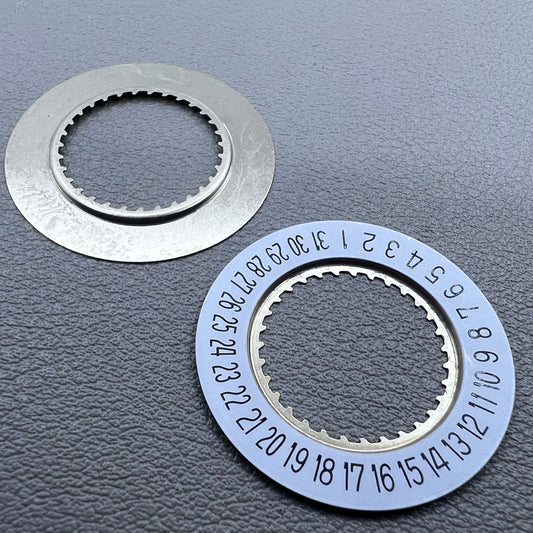 White date disk wheel for Ronda 5040D/5030D watch movement, date at 6 o'clock, 2-piece set.