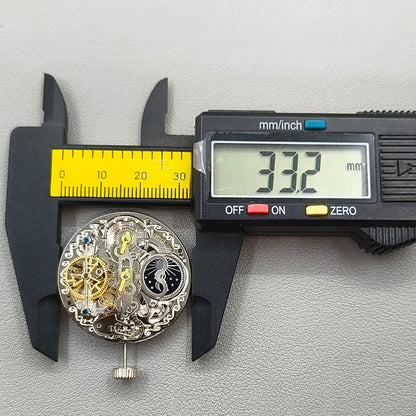 Multi-function Double Mainspring Hollow Mechanical Movement Double Time Zone