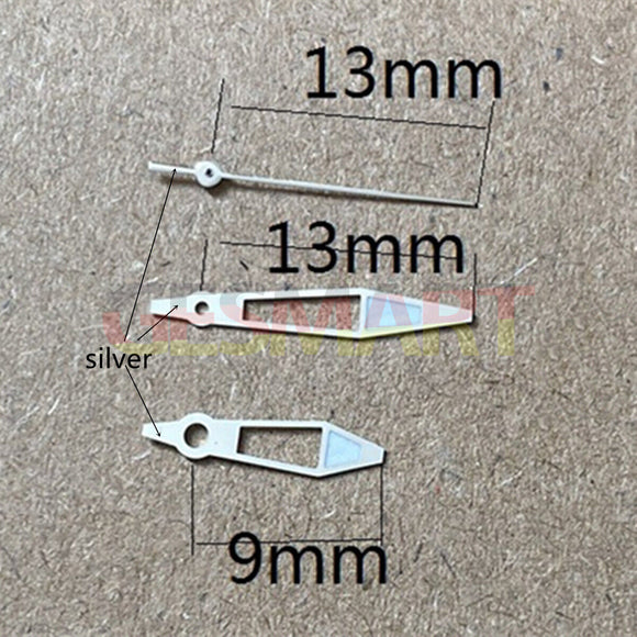 13mm Pointed Lume Silver Trim Watch Hands for Miyota 2315 2035 2036 2115 2305