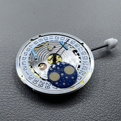 Swiss ISA 8171 Watch Quartz Movement Golden Plated Moonphase Date@3