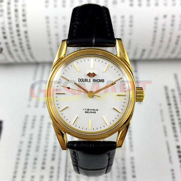 China Made Beijing Double Rhomb Manual Mechanical Watch Golden Nail Golden Case