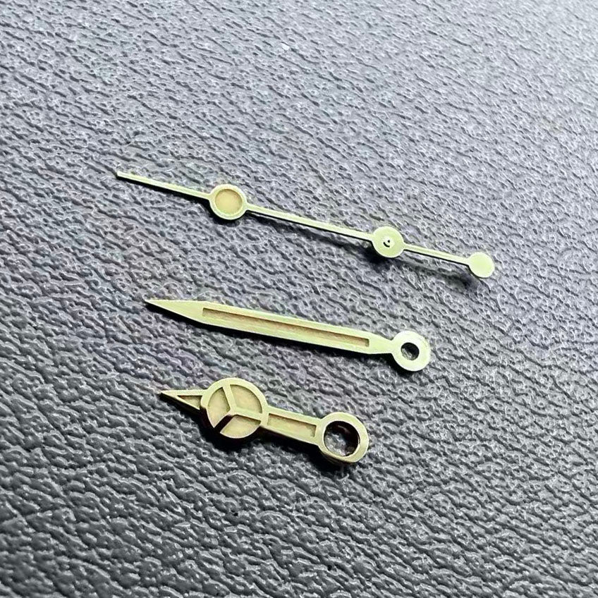 C3 green lume vintage watch hands with golden trim for NH34 NH35 NH36 NH38 NH39 NH70 movements.