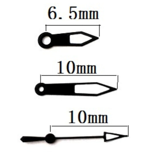 Aiguilles de montre 10 x 10 x 6,5 mm avec bordure noire et luminescentes vertes pour mouvement à quartz Miyota 2035