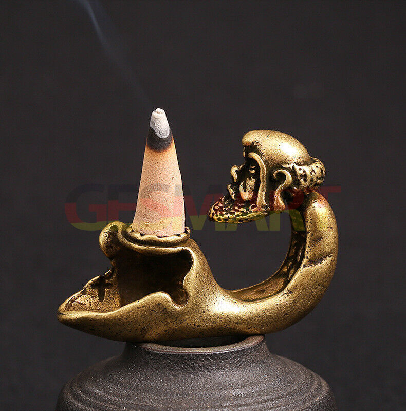 Hand-carved Solid Copper Dharma Agarwood furnace figurine, detailed bronze trinket