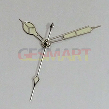 Green luminous watch hands with black and gold trim for NH35, NH36, 4R, and 7S movements.