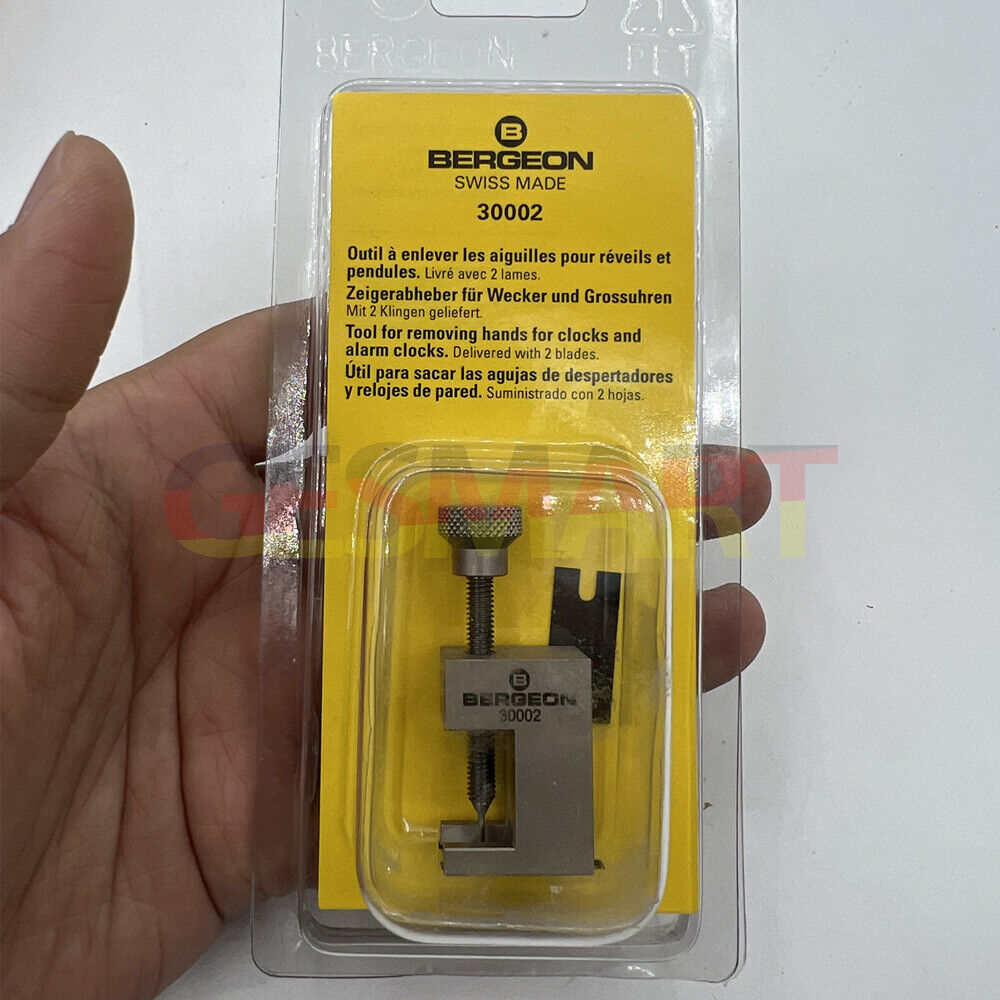 Bergeon 30002 precision hand remover tool for clocks, essential for watchmakers and alarm clock repairs.
