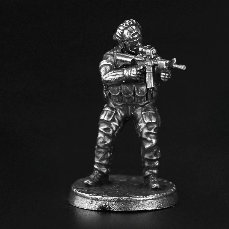 White Brass Figurine Modern Special Forces Operator Miniature - Scoped Rifle Figure