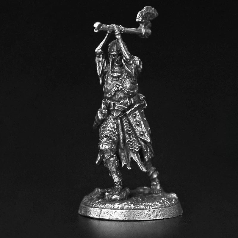White Brass Figurine Undead Skeleton Warrior Miniature - Two-Handed Battleaxe Strike Figure