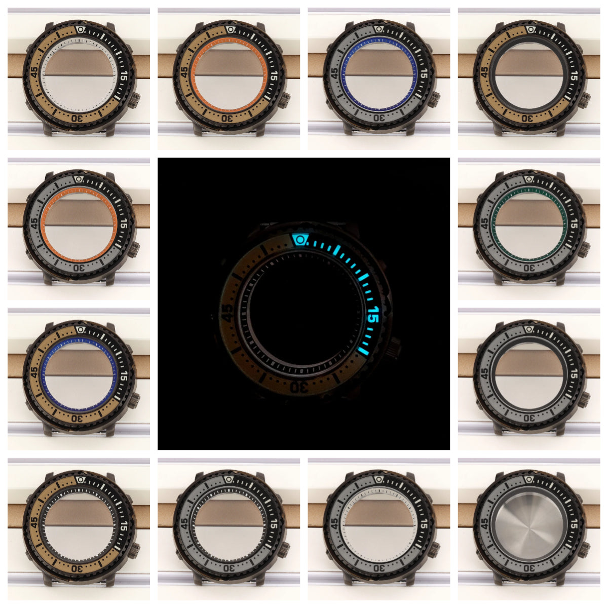 43mm Gun Color Steel Watch Case Luminous Bezel Sapphire Crystal For NH35/36/38