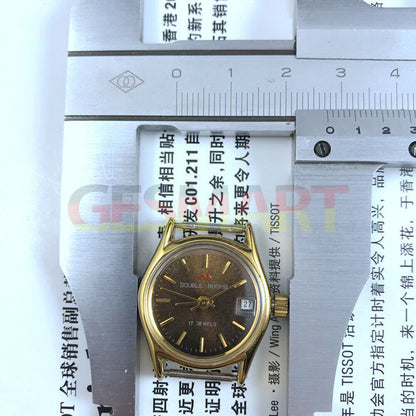 Double Rhomb lady watch with golden coffee dial, manual mechanical movement, single calendar display for elegant wear.