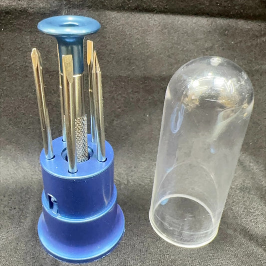 Precision China Made watch repair tool set with one screwdriver and 5 interchangeable blades for accessory maintenance.