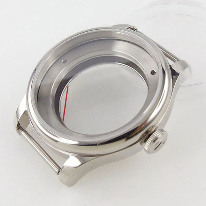 39mm watch case with sapphire crystal back for MIYOTA 8215 automatic movement, durable wristwatch part.