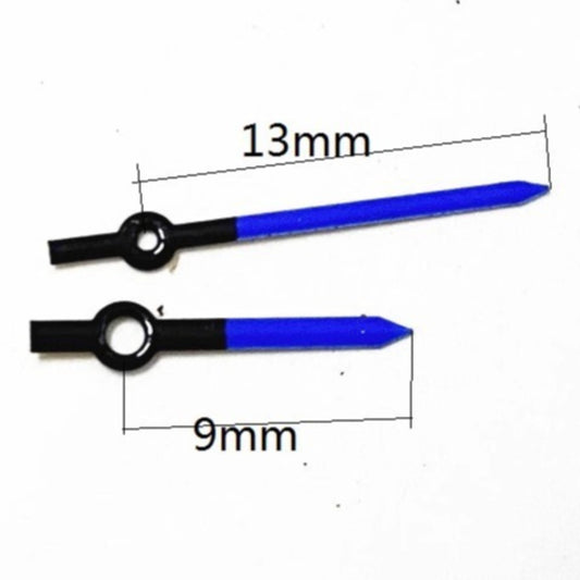 Black and blue painted 9x13mm watch hands for Ronda 763, 762, 751, 1062, 1063 movements.
