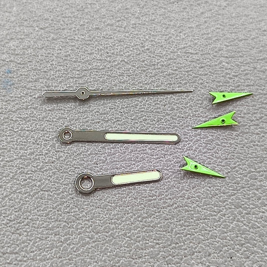 13mm Silver Trim Green Small Second Hands Green Lume Watch Hands for OS10 OS60 OS80 Movement
