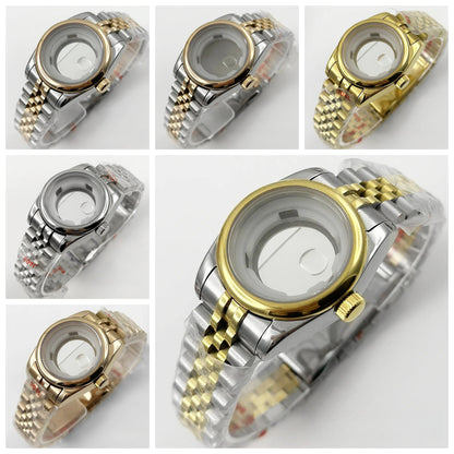 Ladies 31MM Round Bezel Sapphire Glass Jubilee bracelet Watch Case Fit NH05 NH06