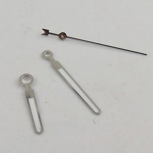 Silver watch hands compatible with Miyota 8215, 8205, Mingzhu 2813 movements by H34, precise fit.