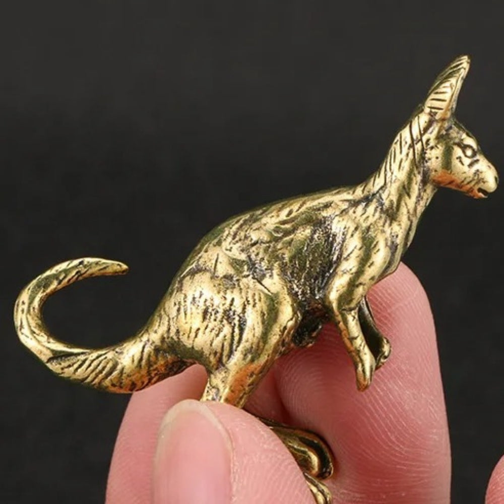 Solid copper kangaroo trinket with vintage bronze finish, hand-carved collectible decor piece.