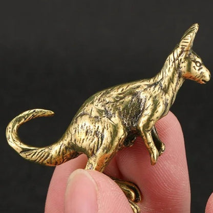 Solid copper kangaroo trinket with vintage bronze finish, hand-carved collectible decor piece.