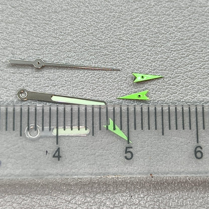 13mm Silver Trim Green Small Second Hands Green Lume Watch Hands for OS10 OS60 OS80 Movement