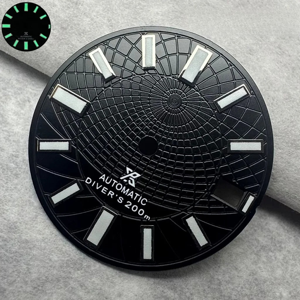 28.5Mm Black Watch Dial Green Lume Fit For NH35 NH36 Movement Divers 200M