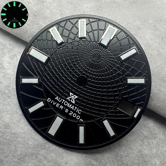 28.5Mm Black Watch Dial Green Lume Fit For NH35 NH36 Movement Divers 200M