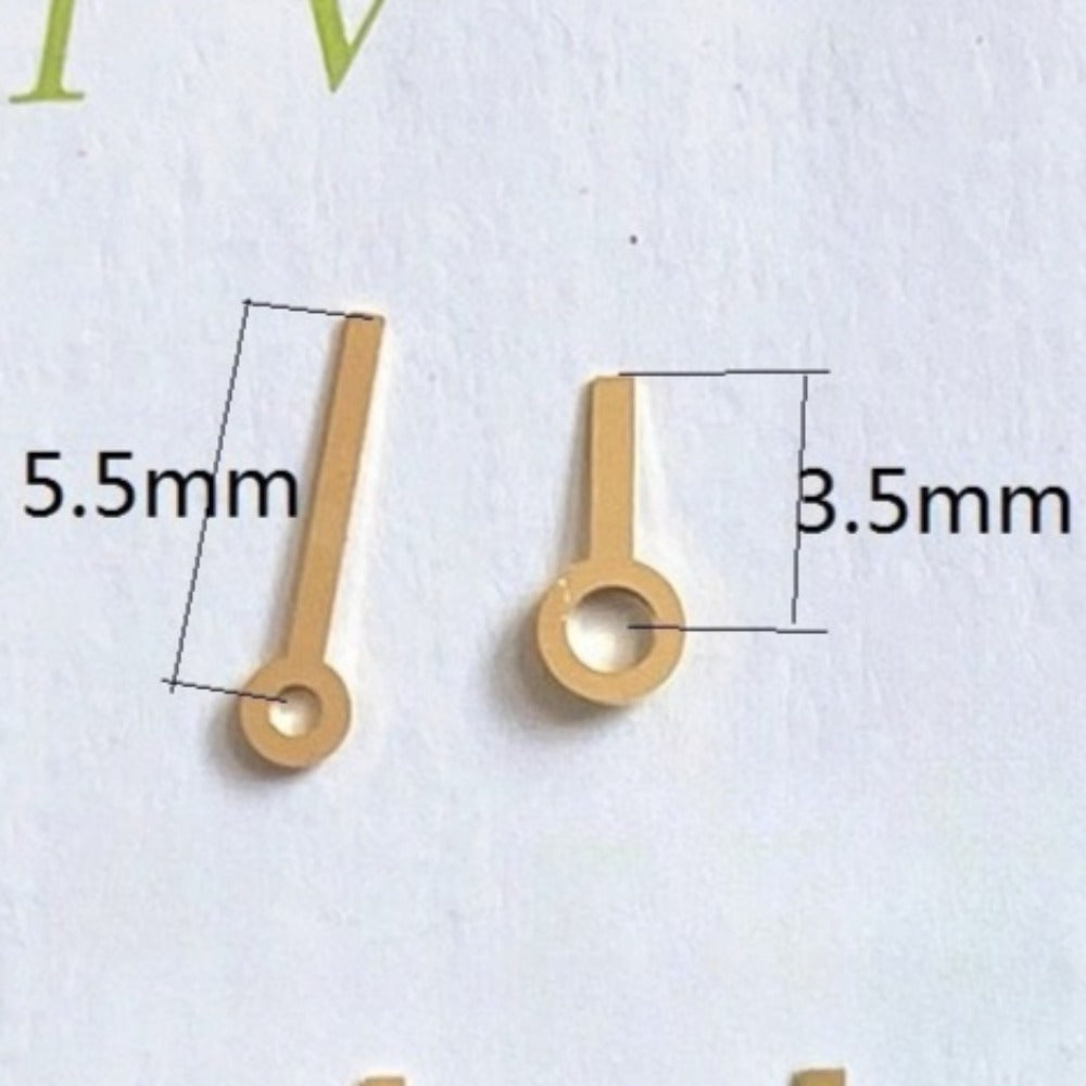 Golden 5.5x3.5mm watch hands for Ronda 763, 762, 751, 1062, 1063 movements, enhancing watch style.