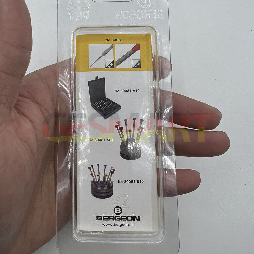 Bergeon 1.60mm ergonomic screwdriver with spare blades for precise watch strap and accessory repairs.