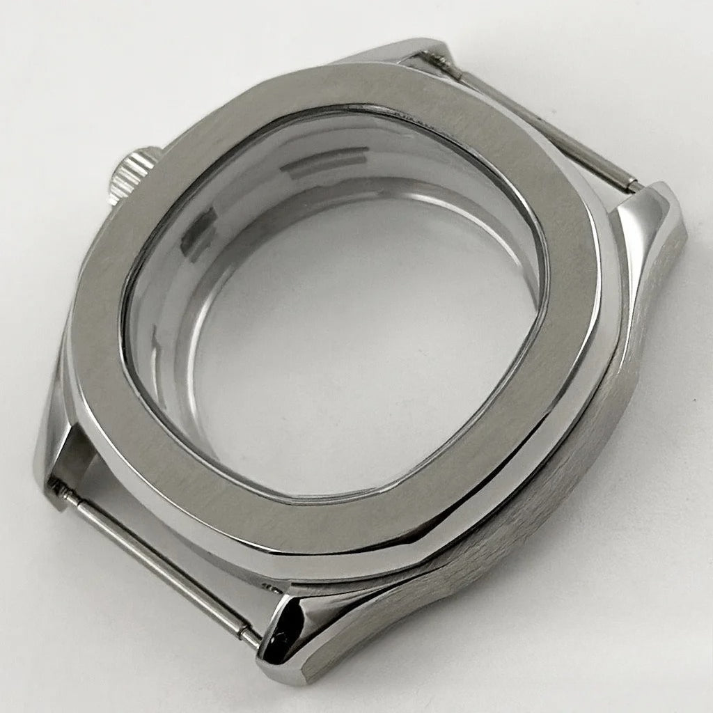 Brown Rubber Strap 40mm Sapphire Glass Watch Case for NH34 NH35 NH36 NH38 4R35