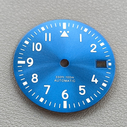 29mm Blue Watch Dial For NH35 NH36 Movement Green Lume No Logo Automatic