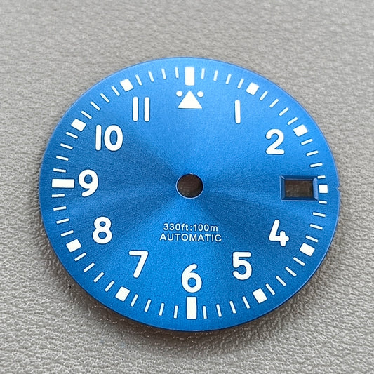 29mm Blue Watch Dial For NH35 NH36 Movement Green Lume No Logo Automatic