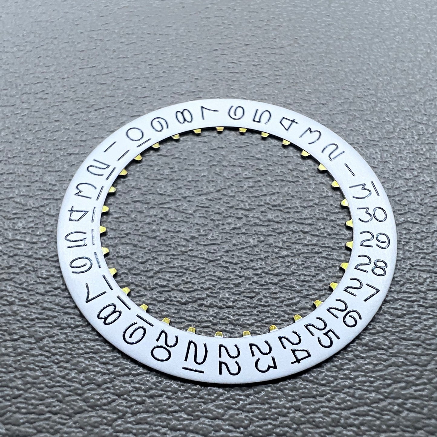 White background numeral date disk wheel for ETA 2824 watch movement, Datejust style date@3 display.