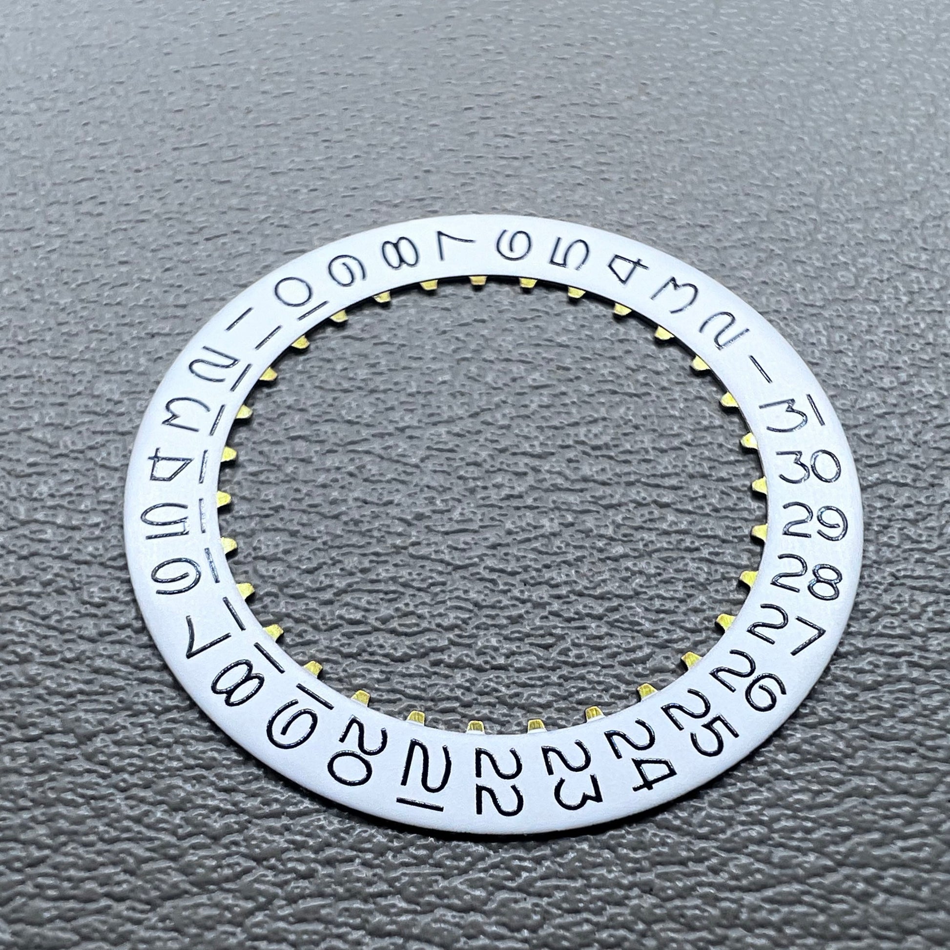 White background numeral date disk wheel for ETA 2824 watch movement, Datejust style date@3 display.