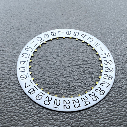 White background numeral date disk wheel for ETA 2824 watch movement, Datejust style date@3 display.