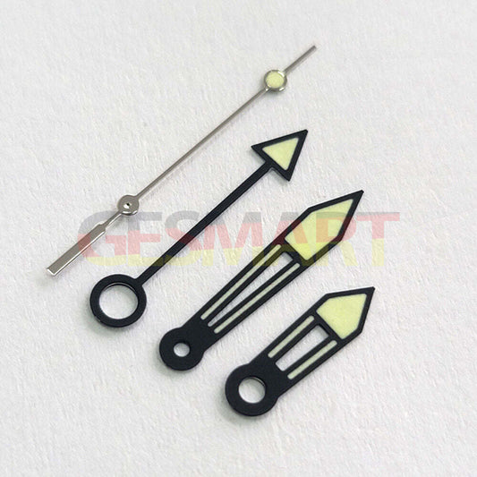 GMT Fruit Green watch hands with black trim and luminous tips, compatible with JP Epson NH34 movement.
