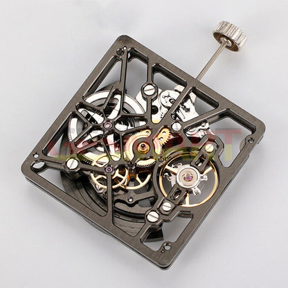 Asian HZ1B02D watch accessory with silver, gold, black hollow square design and automatic mechanical movement.