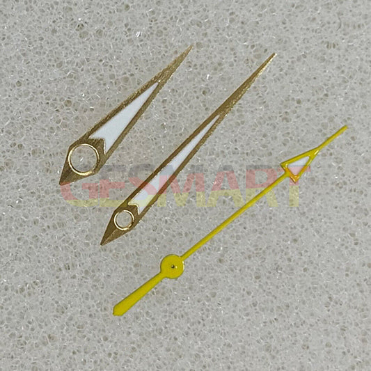 Arrow-shaped golden trim green luminous watch hands compatible with NH35/NH36/4R/7S movements.