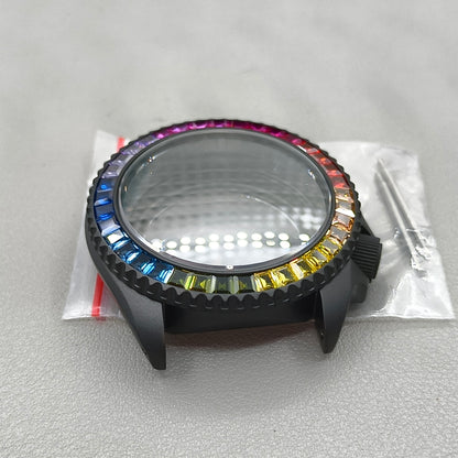 41.5mm Diamond Case Sapphire Convex Glass Watch Case Clear Bottom for NH35/NH36